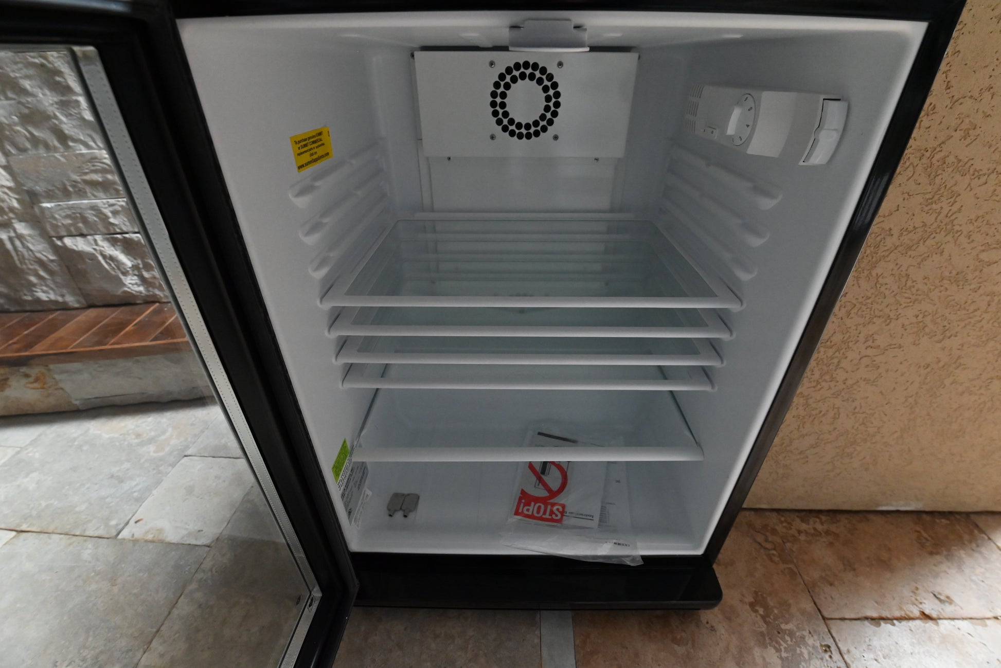 Under-counter black cabinet glass door drink cooler with adjustable shelves