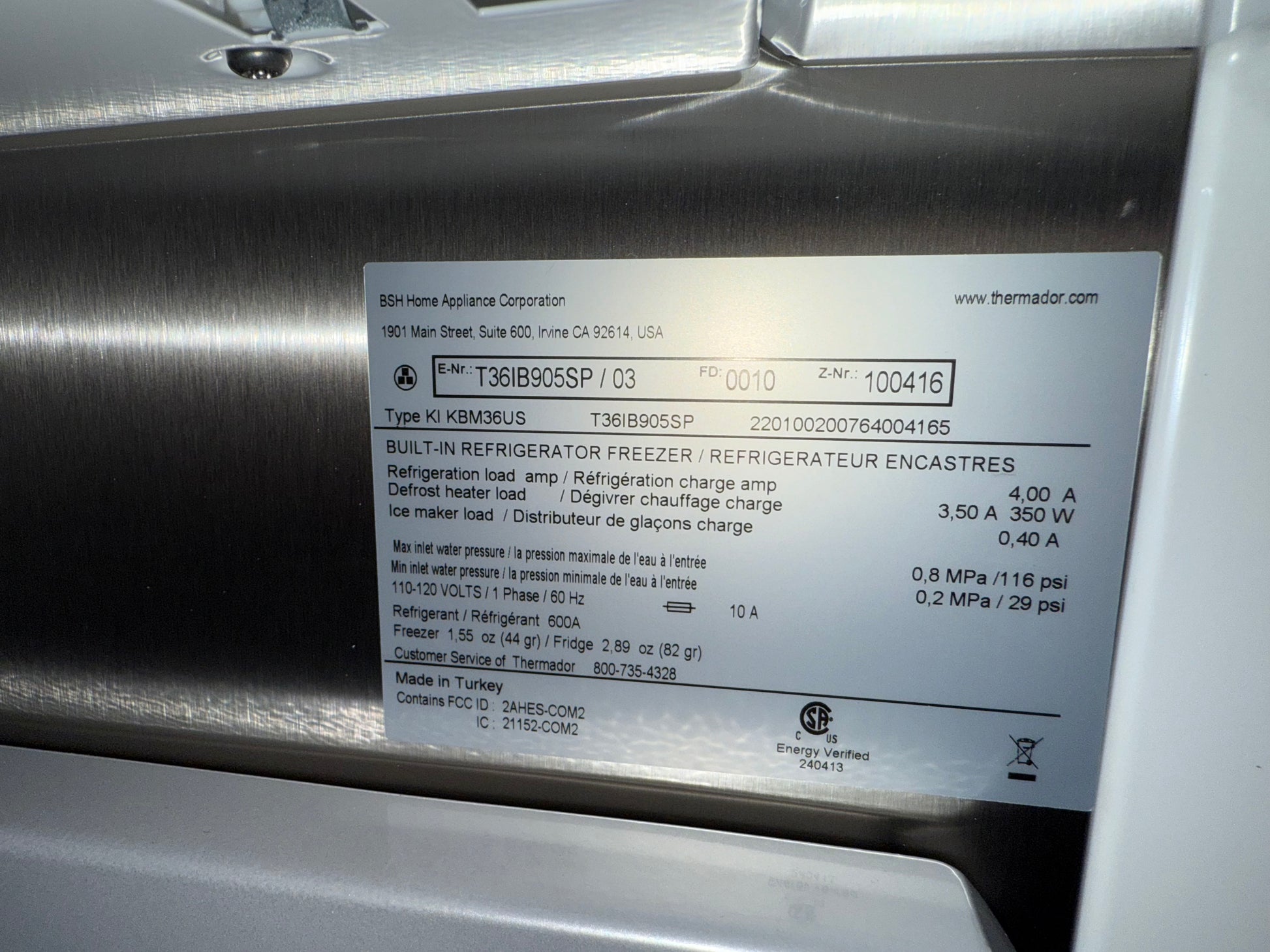 Thermador T36IB905SP 36" Stainless Steel Paneled Bottom Freezer Refrigerator