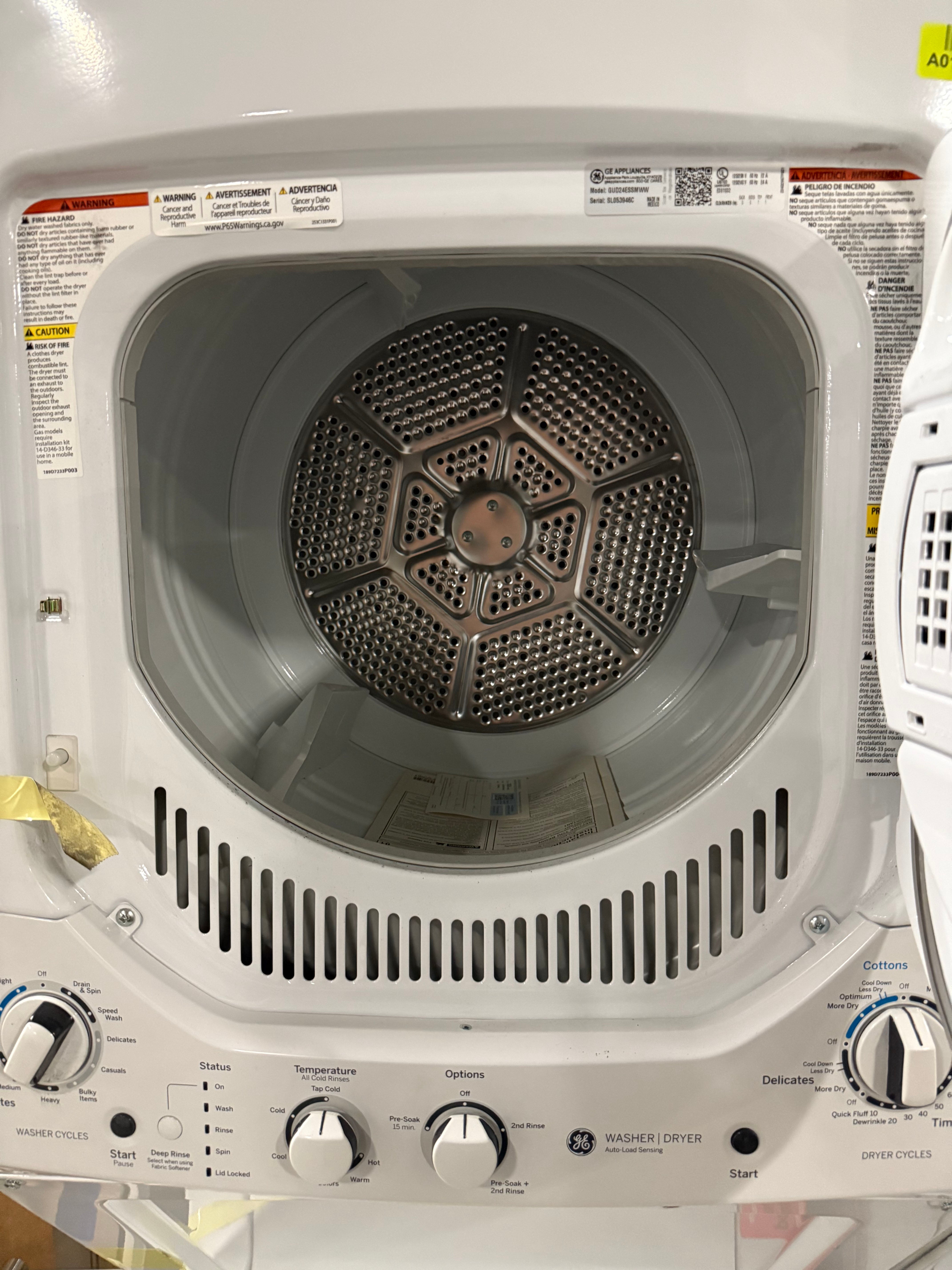 GE Spacemaker GUD24ESSMWW 24" White Electric Laundry Center