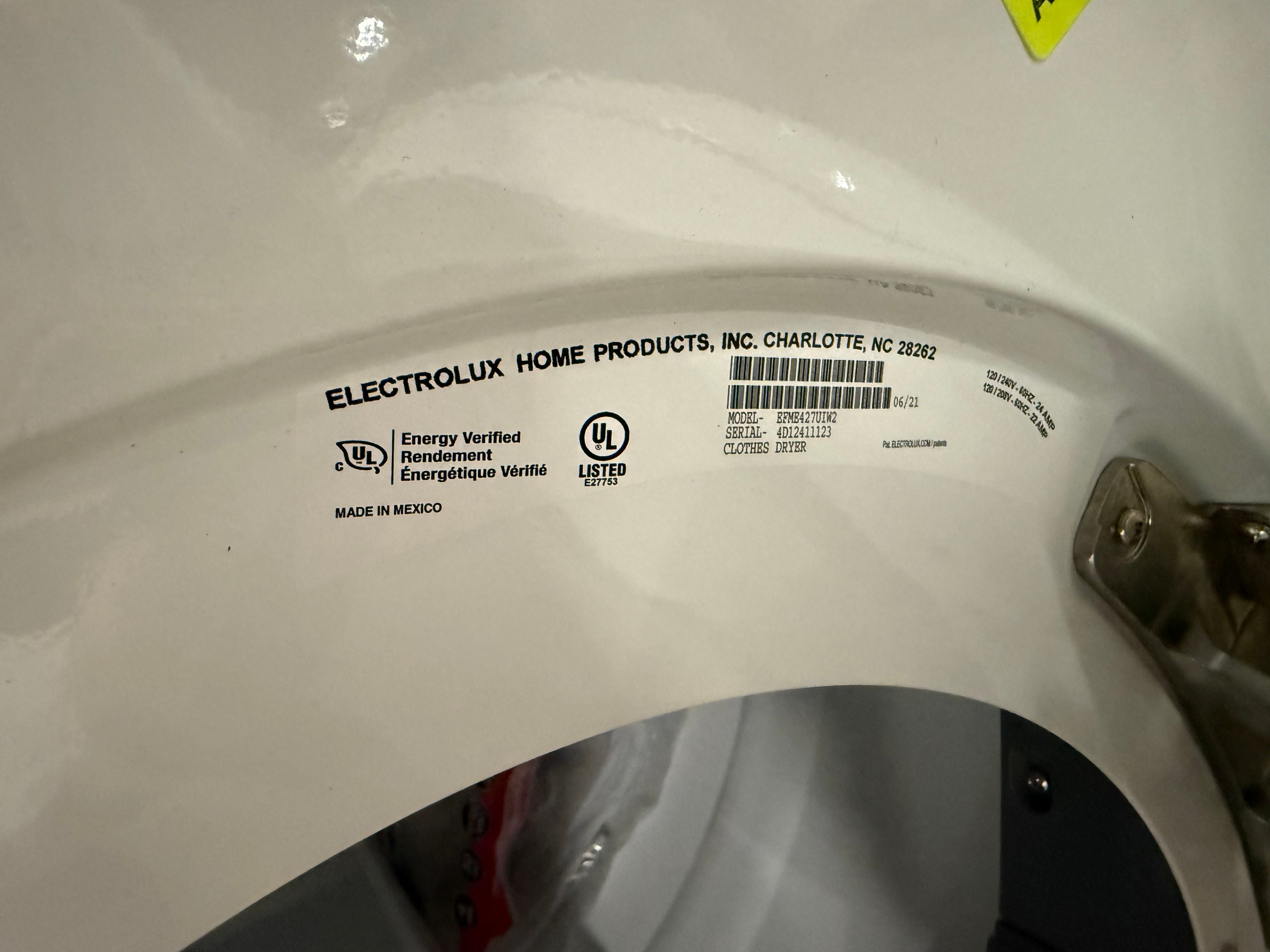 Electrolux EFME427UIW 27" White Front Load Electric Dryer