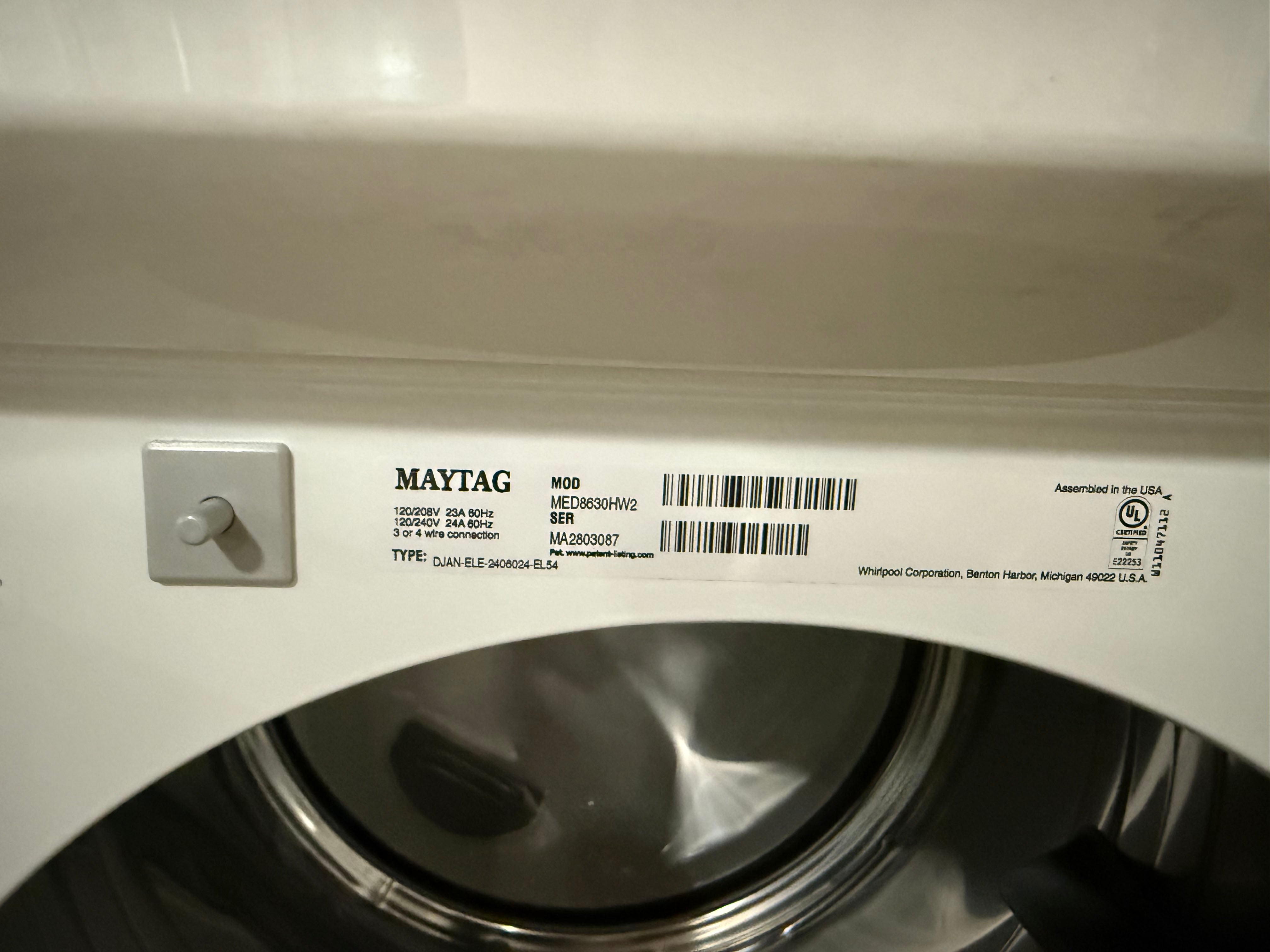 Maytag MED8630HW 27" White Front Load Electric Dryer