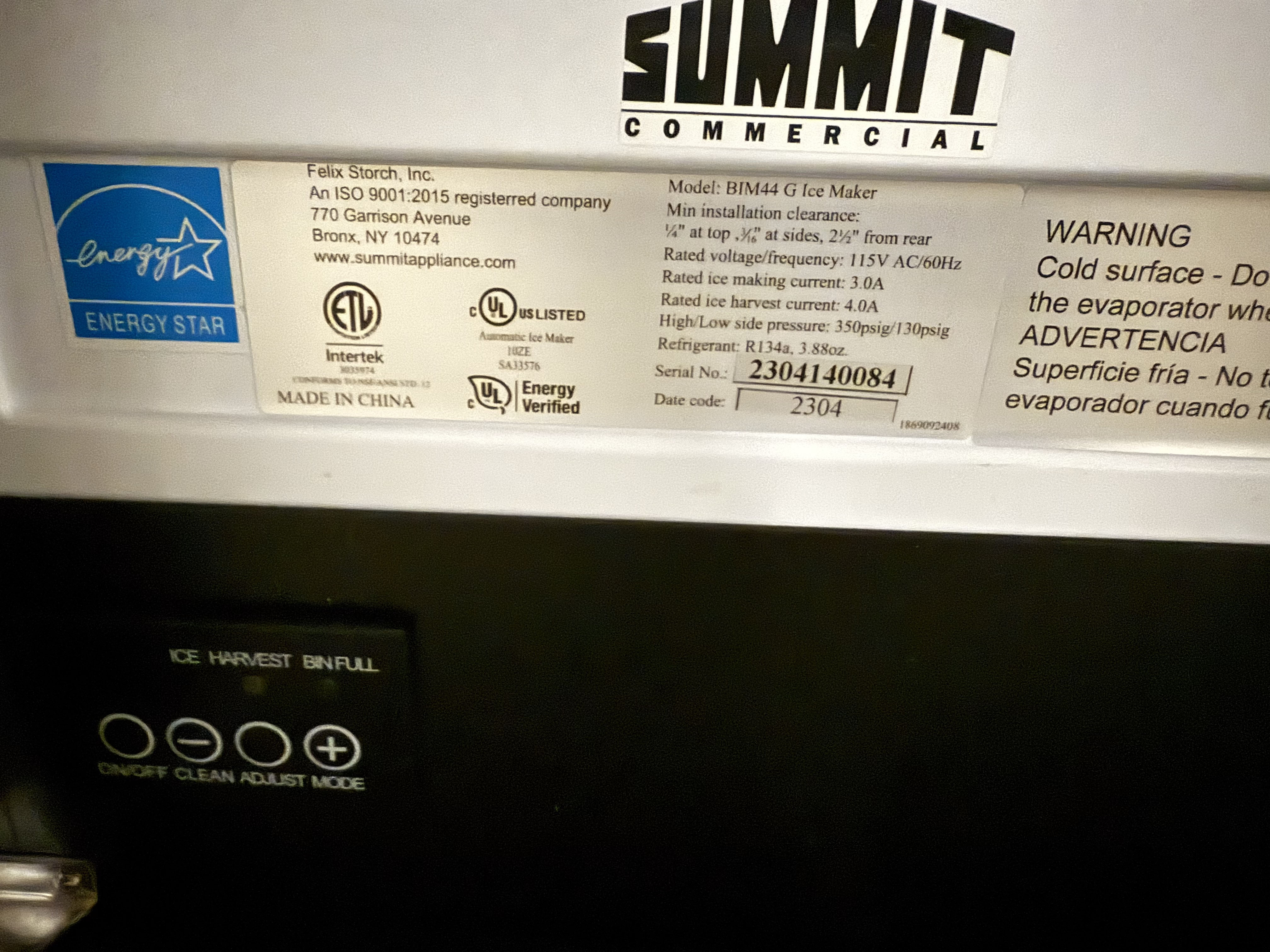 Summit BIM44GADA 15" Stainless Steel Undercounter Commercial Ice Maker, ADA Compliant