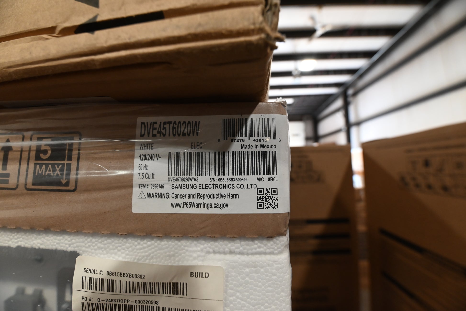 Samsung DVE45T6020W 27" White Front Load Electric Dryer