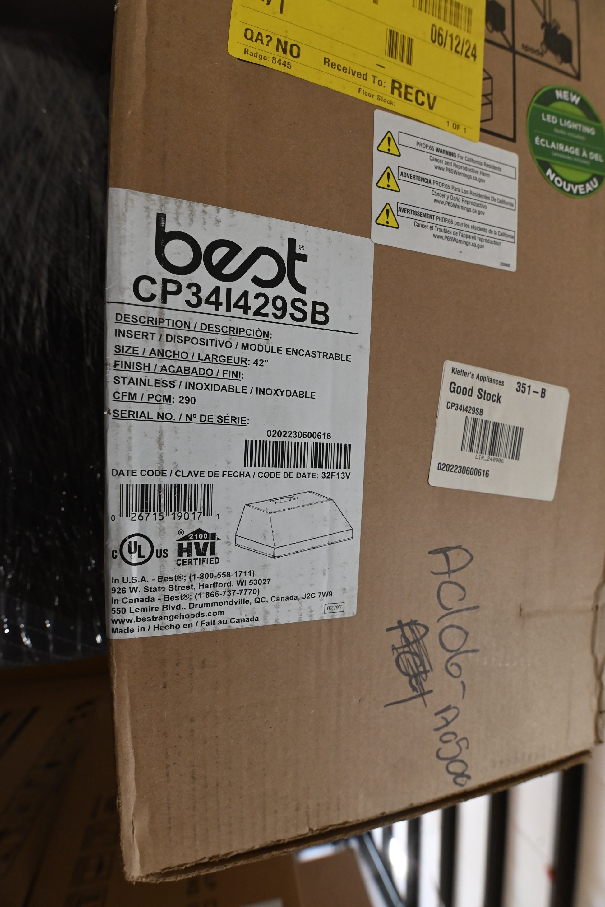 Best CP34I429SB 40" Stainless Steel Under Cabinet Custom Hood Insert