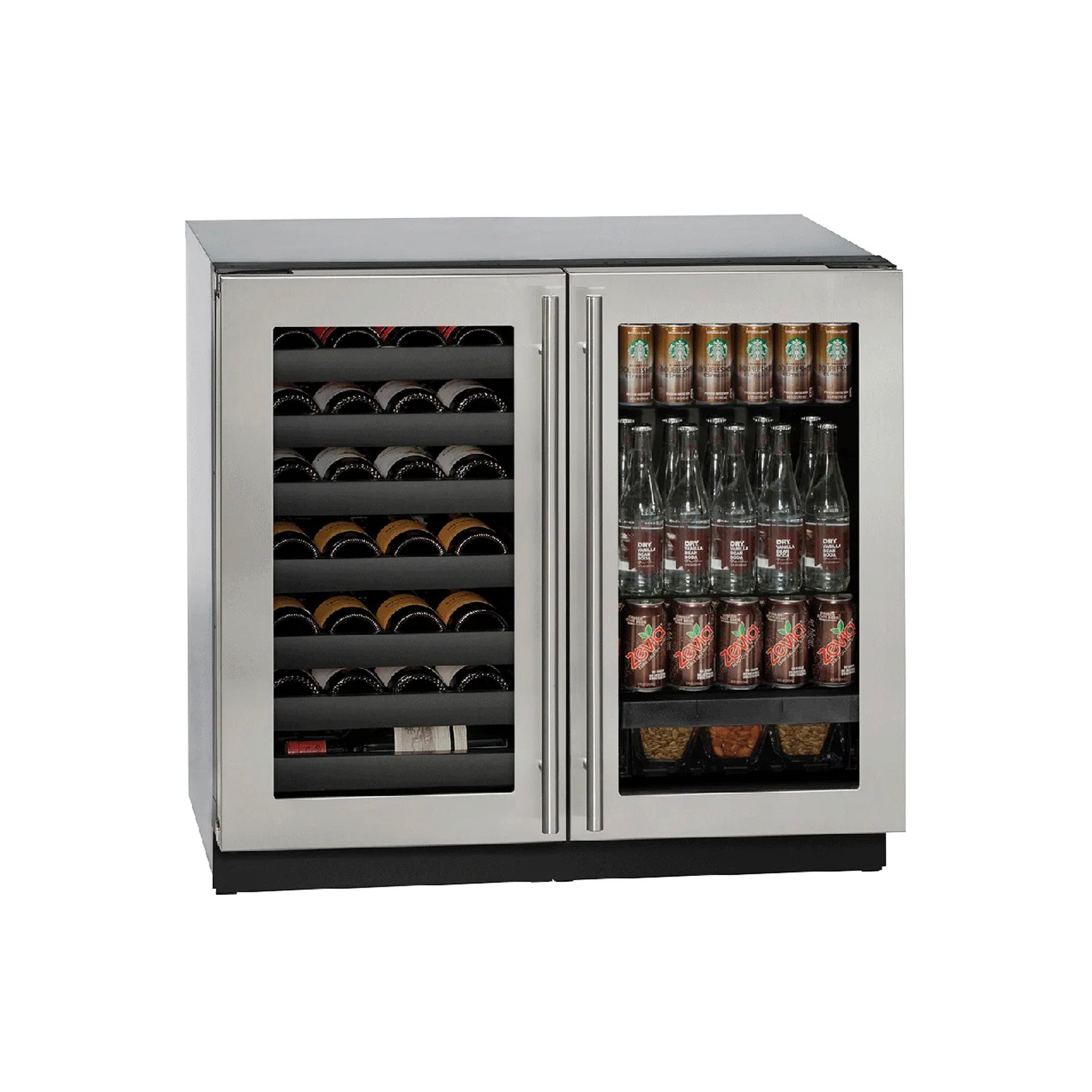 U-Line U3036BVWCS-00B 36" Stainless Steel French Door Beverage and Wine Center