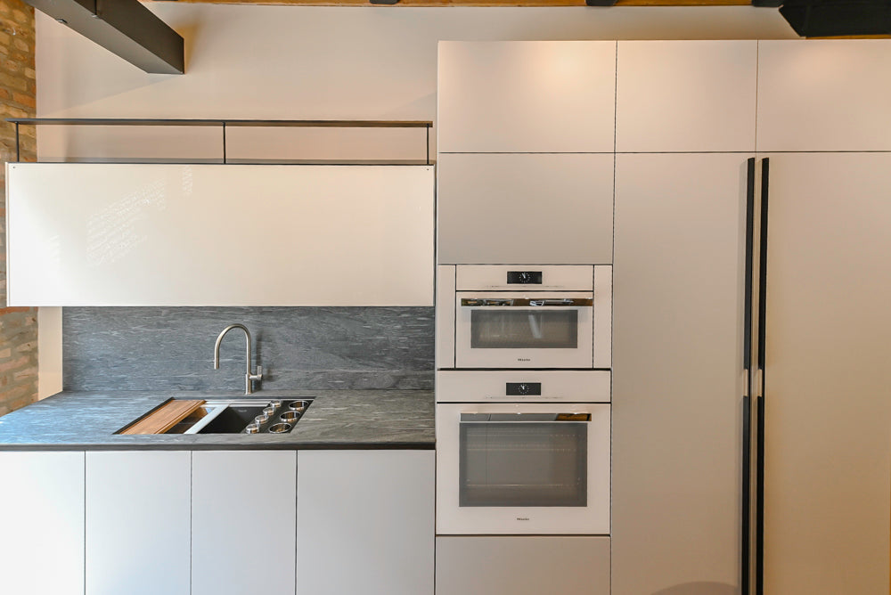 Valcucine Forma Mentis Modern Showroom Kitchen with Genius Loci Stone Island