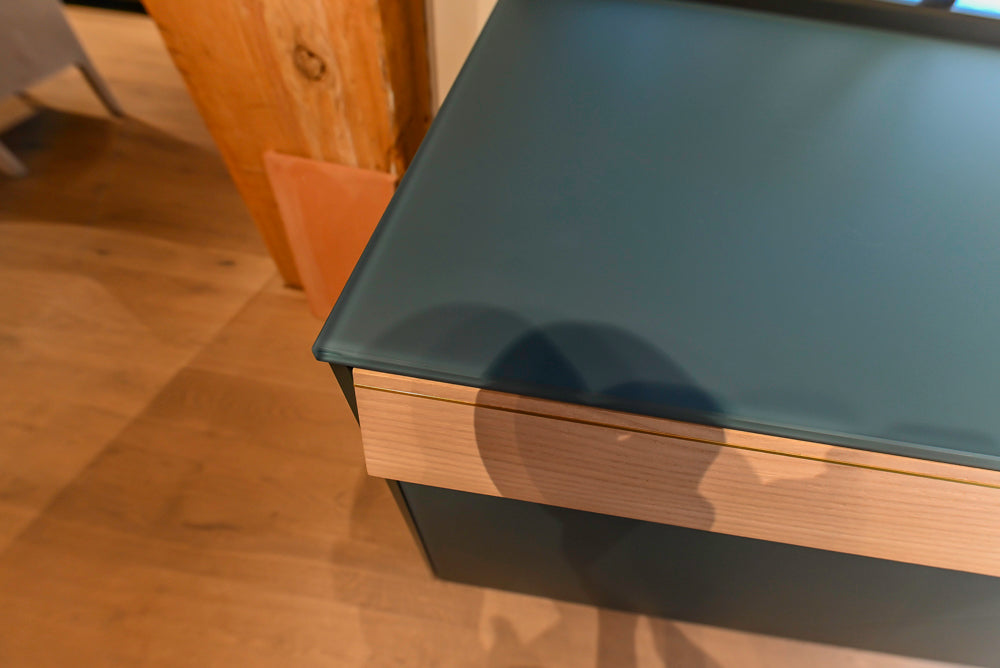 Valcucine Venture: Green Tea Glass Modern Kitchen with Island & Luxe Appliances