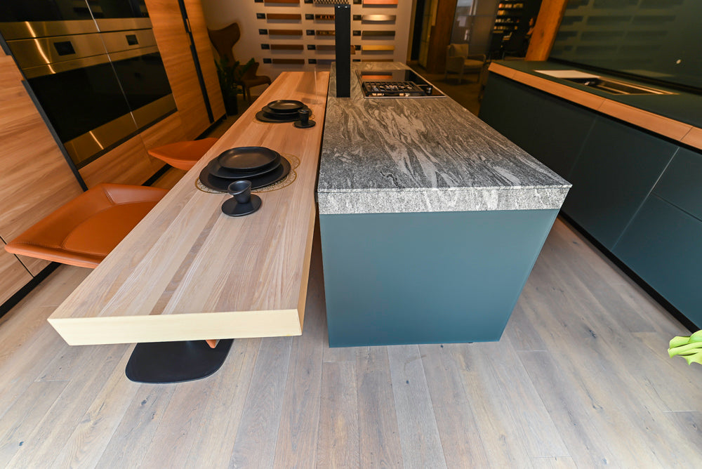 Valcucine Venture: Green Tea Glass Modern Kitchen with Island & Luxe Appliances