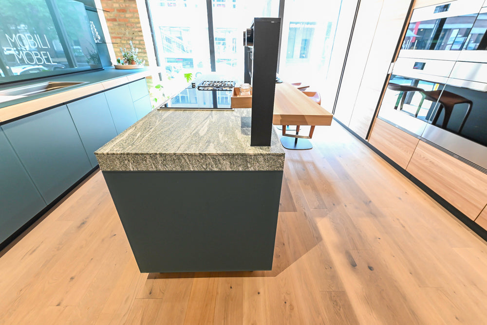 Valcucine Venture: Green Tea Glass Modern Kitchen with Island & Luxe Appliances