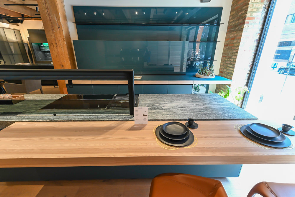 Valcucine Venture: Green Tea Glass Modern Kitchen with Island & Luxe Appliances