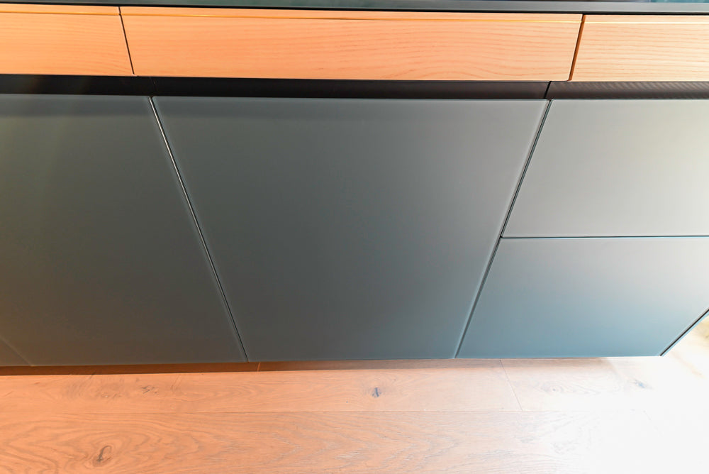 Valcucine Venture: Green Tea Glass Modern Kitchen with Island & Luxe Appliances