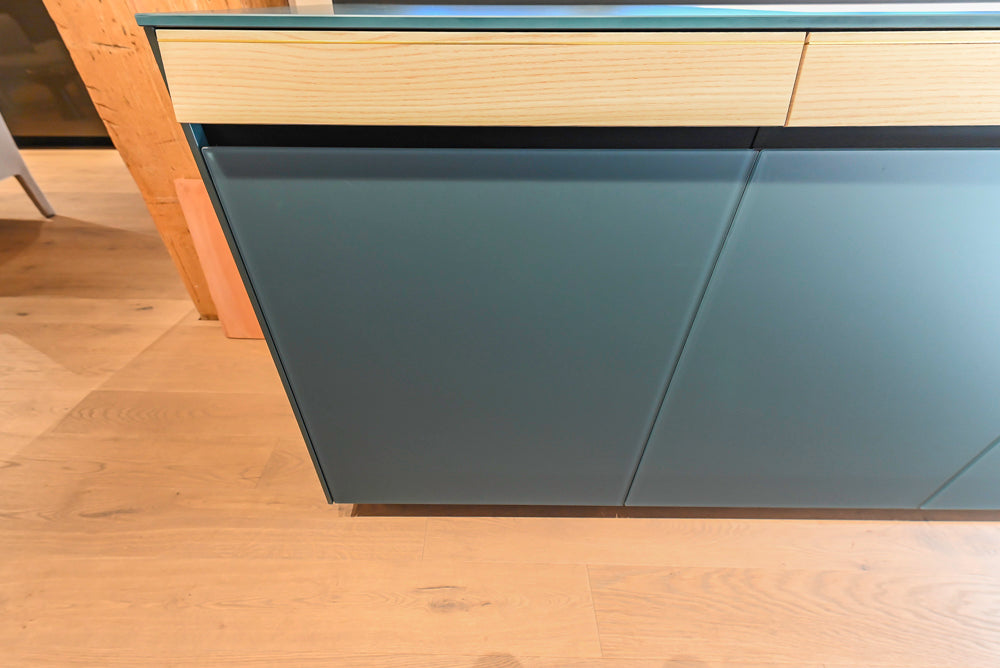 Valcucine Venture: Green Tea Glass Modern Kitchen with Island & Luxe Appliances