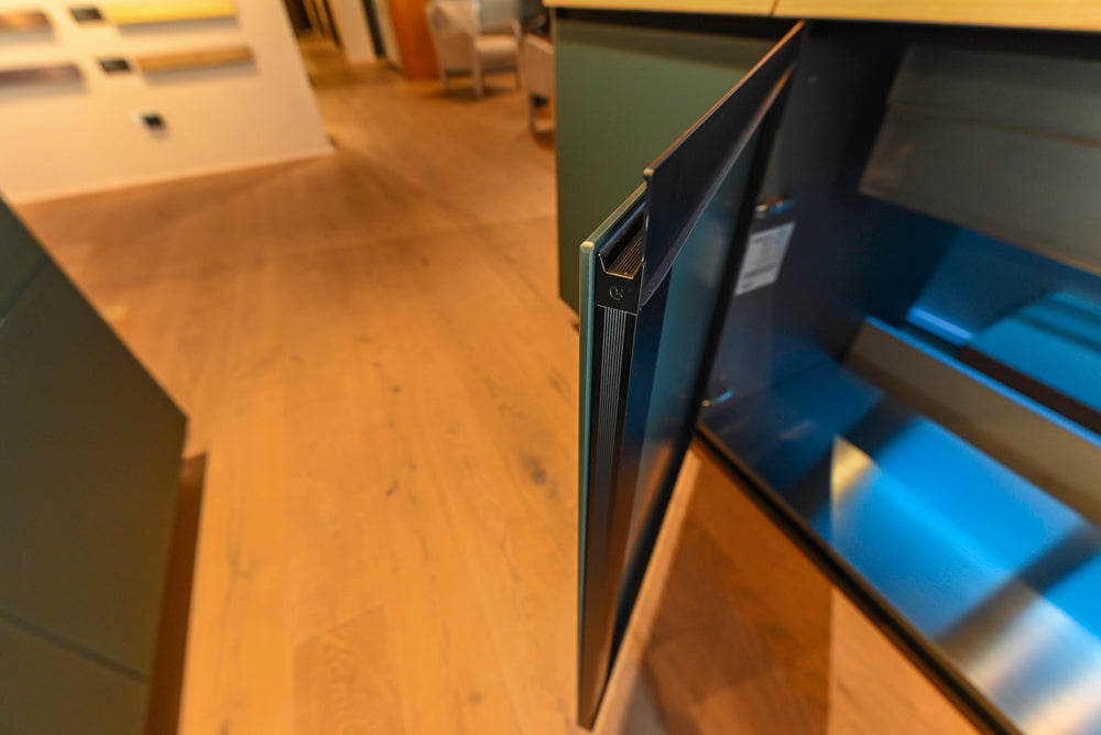 Valcucine Venture: Green Tea Glass Modern Kitchen with Island & Luxe Appliances