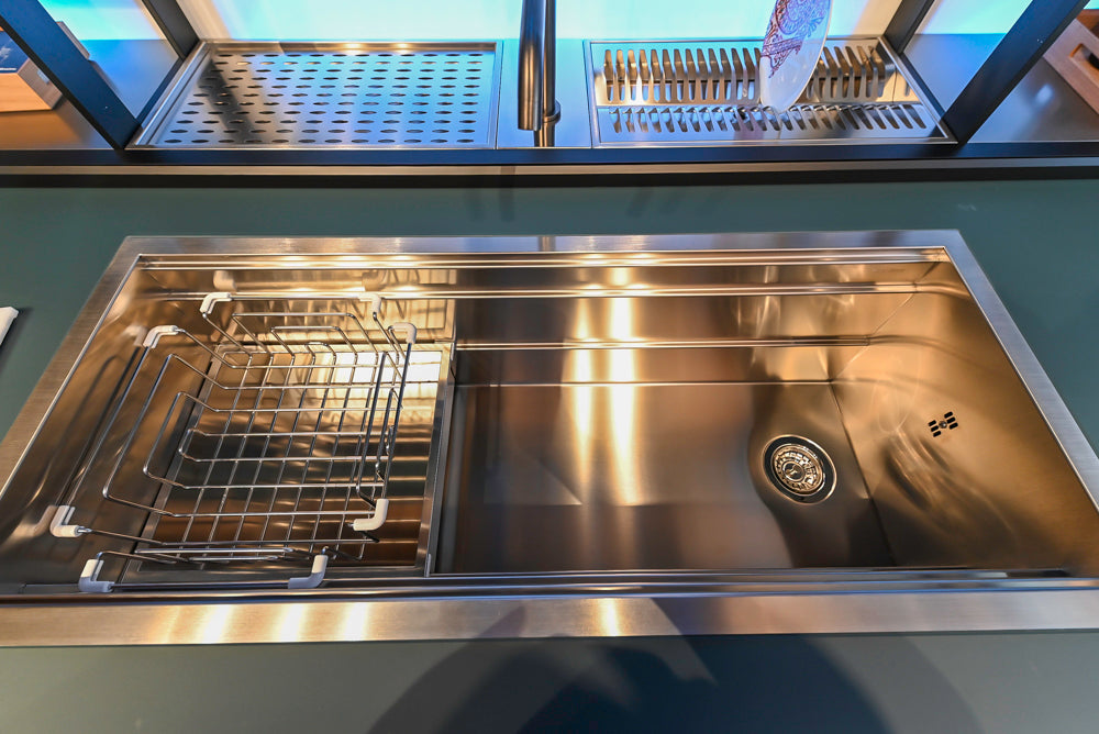 Valcucine Venture: Green Tea Glass Modern Kitchen with Island & Luxe Appliances