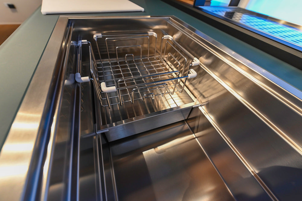 Valcucine Venture: Green Tea Glass Modern Kitchen with Island & Luxe Appliances