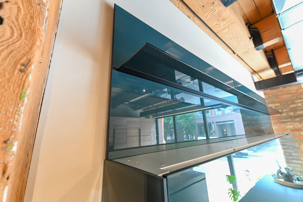 Valcucine Venture: Green Tea Glass Modern Kitchen with Island & Luxe Appliances