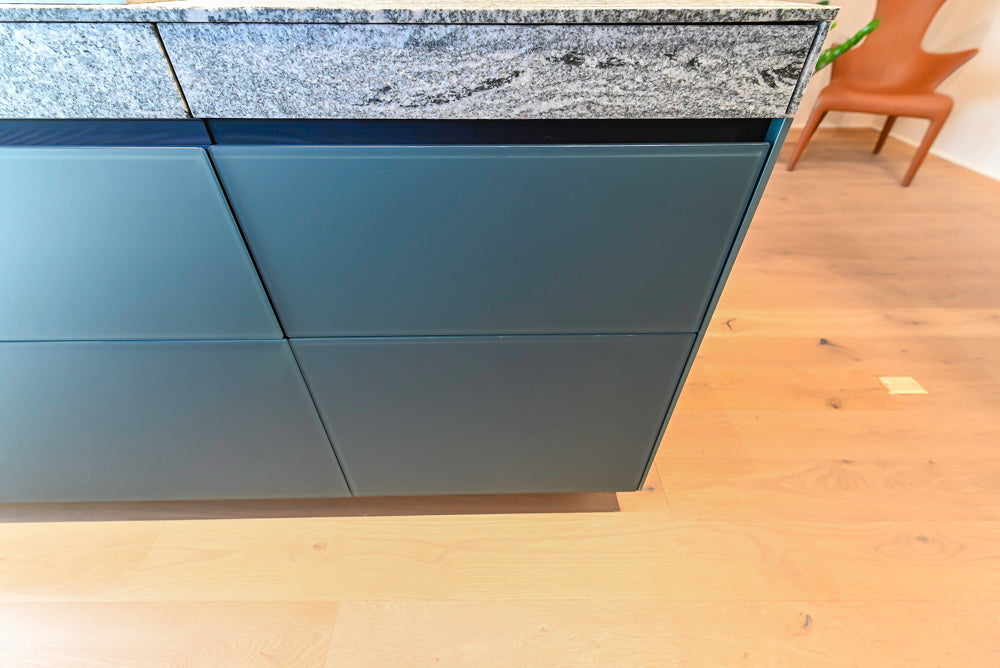 Valcucine Venture: Green Tea Glass Modern Kitchen with Island & Luxe Appliances