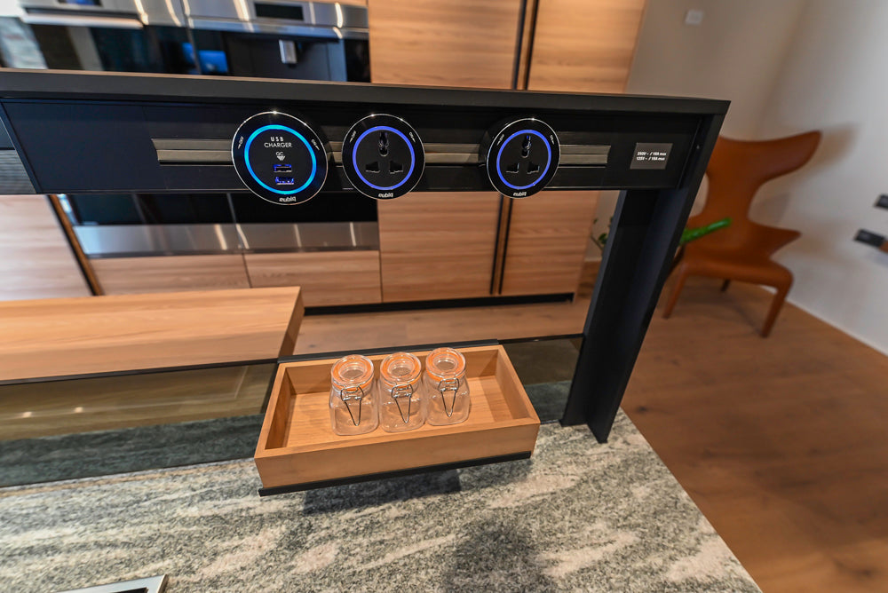 Valcucine Venture: Green Tea Glass Modern Kitchen with Island & Luxe Appliances