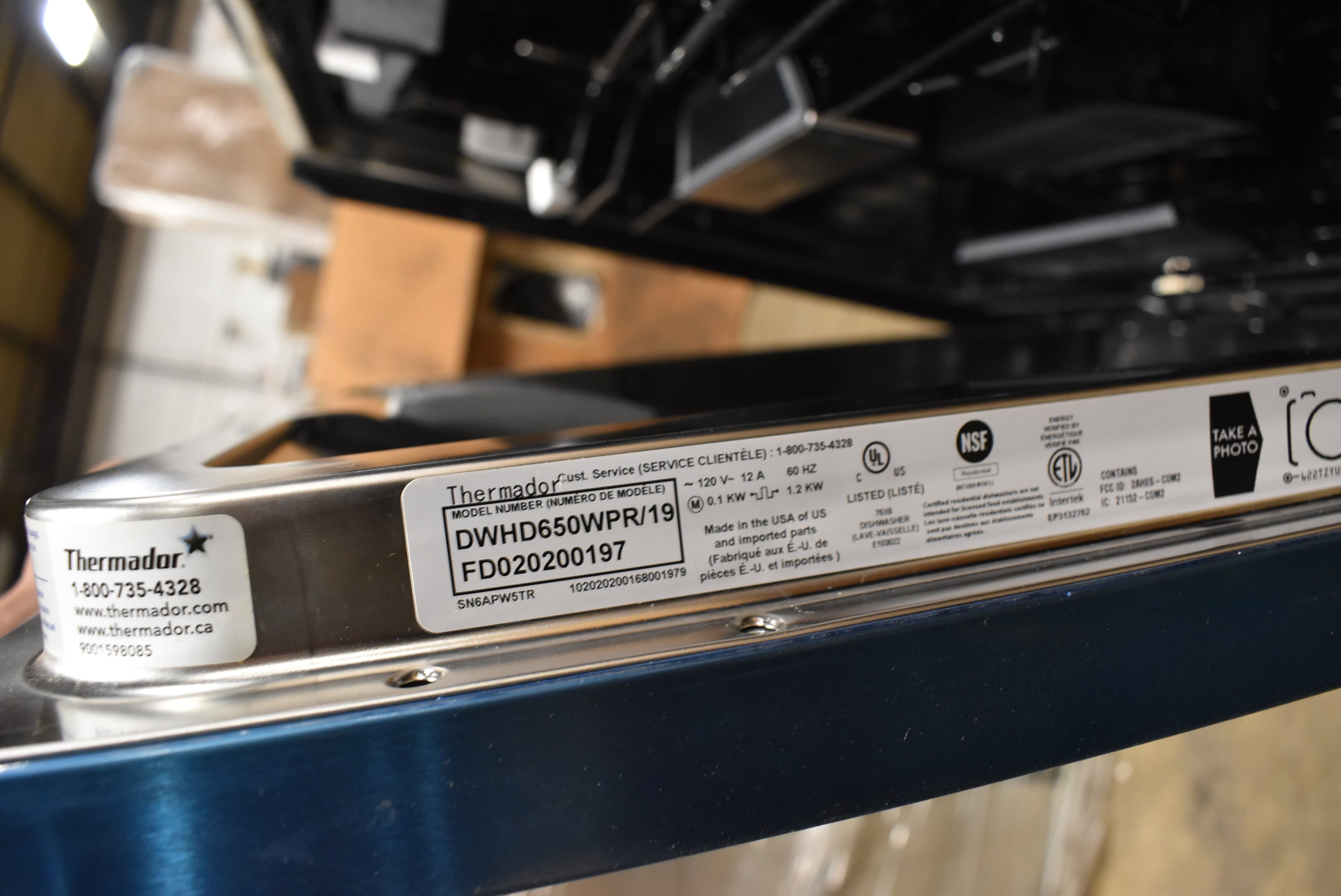 Panel-ready Thermador dishwasher with blue power beam indicator