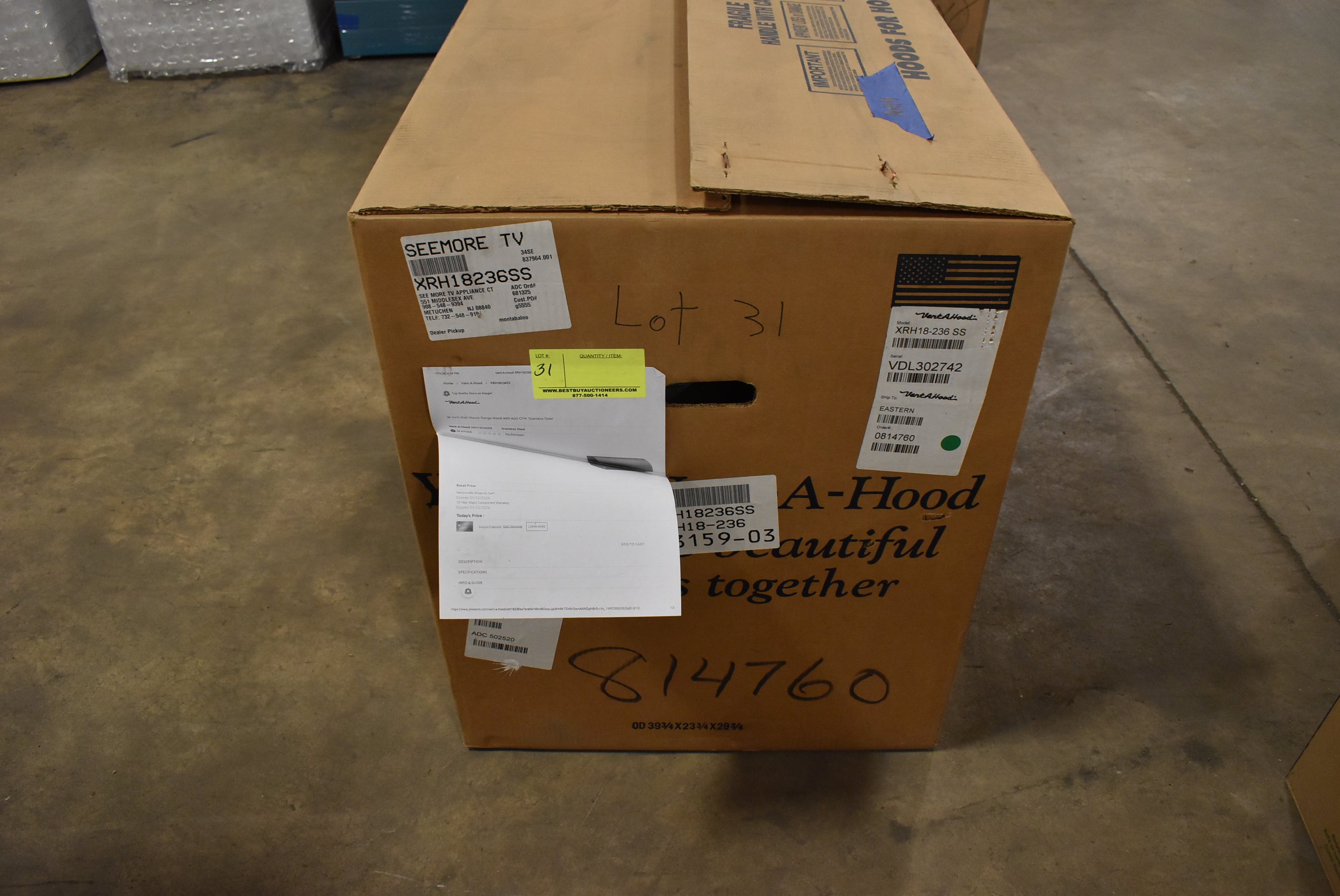 Venta-Hood 36 inch stainless steel wall mount range hood XRH18