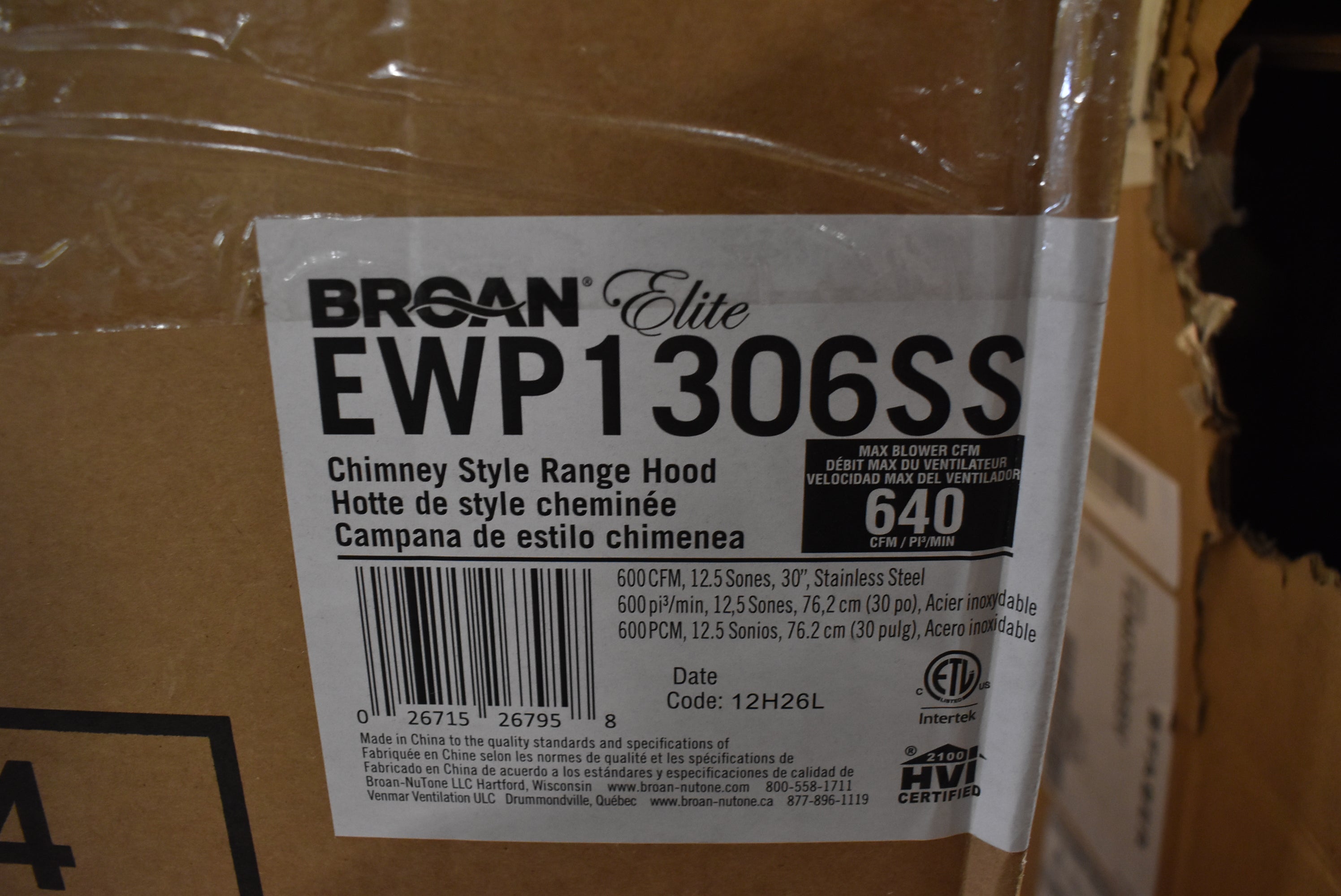 Broan EWP1306SS 30" Stainless Steel Wall Mount Chimney Hood