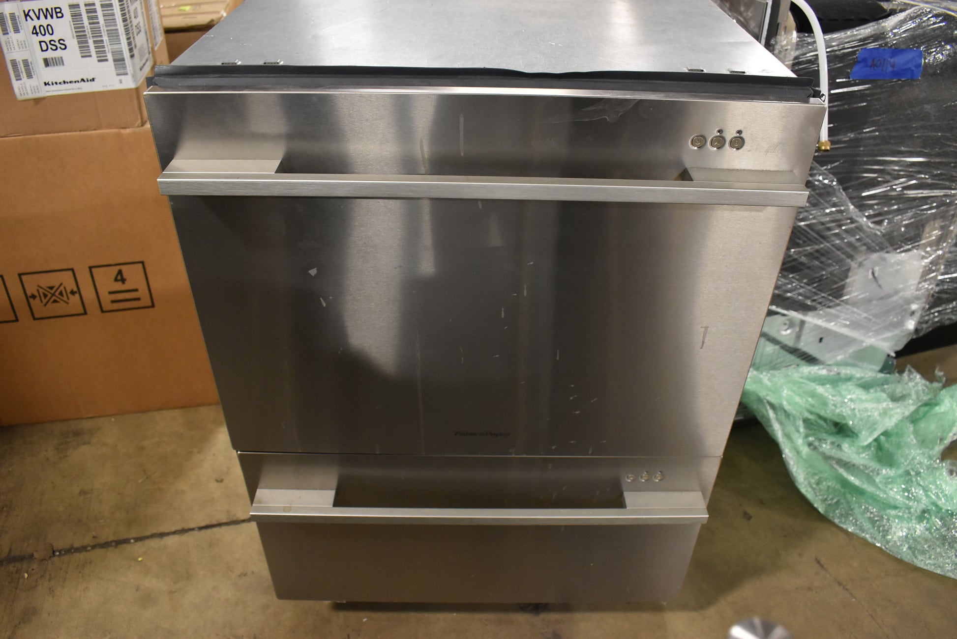 Stainless steel double drawer dishwasher with tall top drawer for large plates