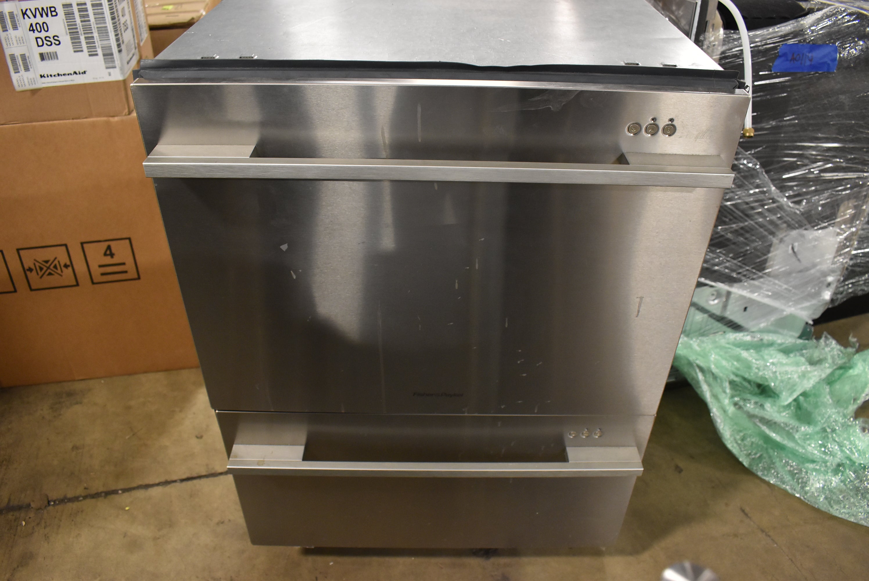Stainless steel double drawer dishwasher with tall top drawer for large plates