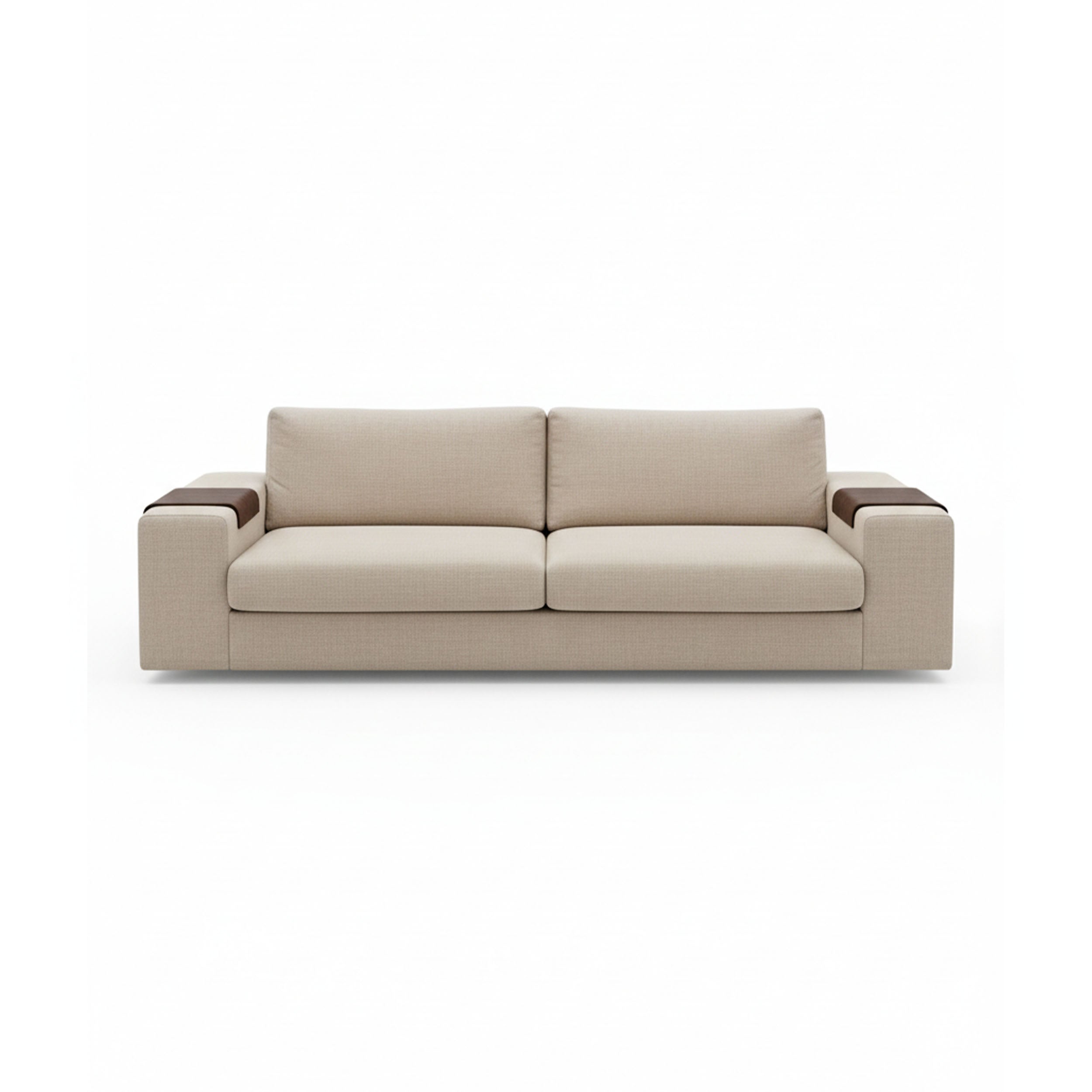 eggersmann Certified Local 3.5 Seater Style Modern Light Beige Sofa with Wooden Arm Trays