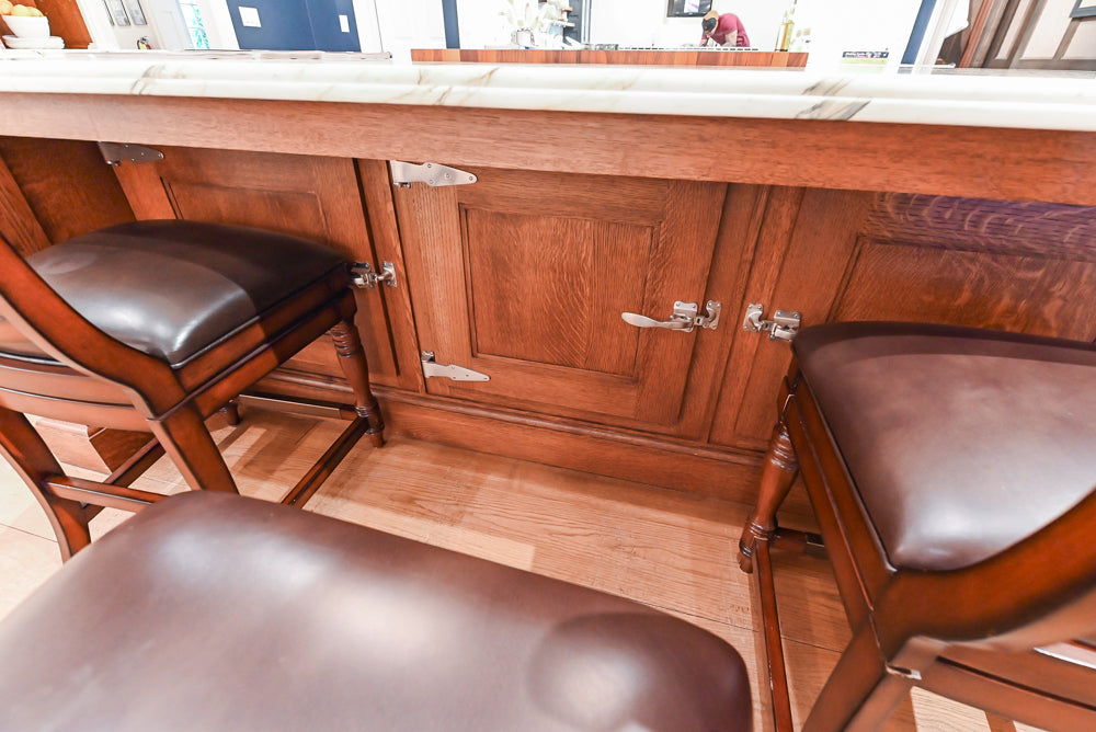 Christopher Peacock Refectory White Kitchen with Wooden Island, Marble Countertops and JennAir Appliances