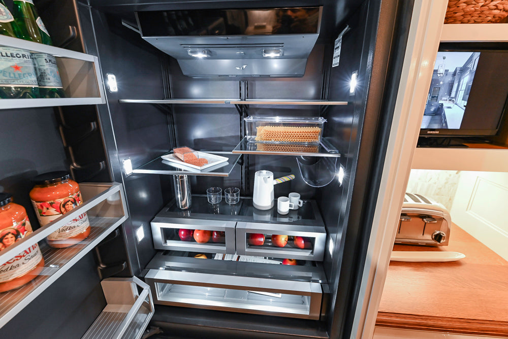 Christopher Peacock Refectory White Kitchen with Wooden Island, Marble Countertops and JennAir Appliances