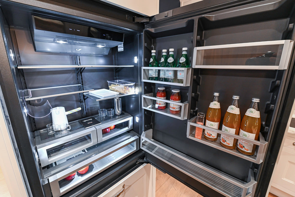 Christopher Peacock Refectory White Kitchen with Wooden Island, Marble Countertops and JennAir Appliances