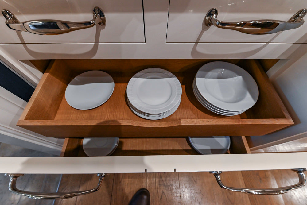 Christopher Peacock Refectory White Kitchen with Wooden Island, Marble Countertops and JennAir Appliances