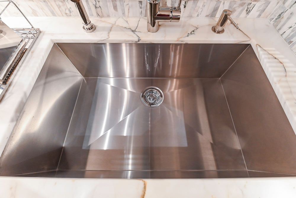 Christopher Peacock Refectory White Kitchen with Wooden Island, Marble Countertops and JennAir Appliances