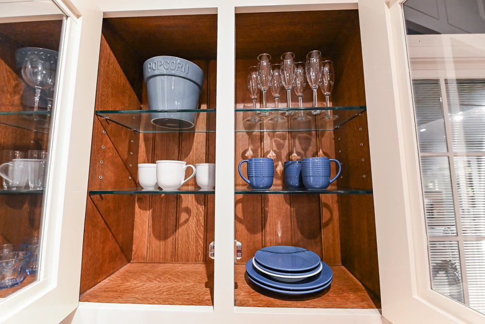 Christopher Peacock Refectory White Kitchen with Wooden Island, Marble Countertops and JennAir Appliances
