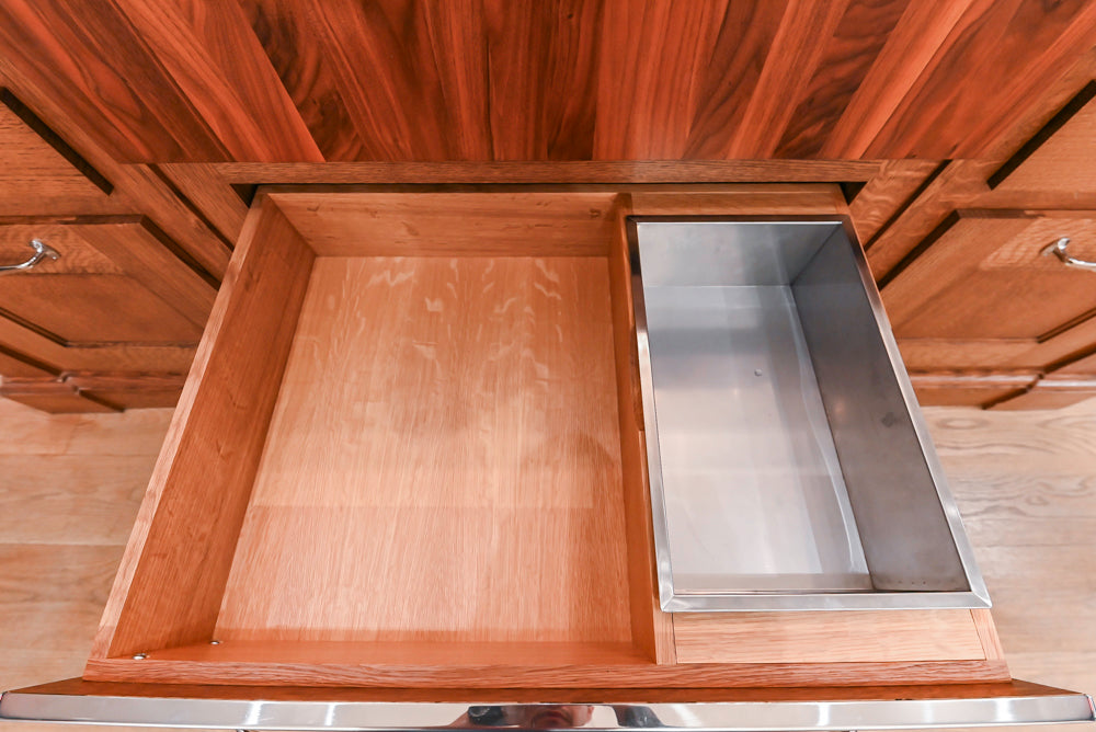 Christopher Peacock Refectory White Kitchen with Wooden Island, Marble Countertops and JennAir Appliances