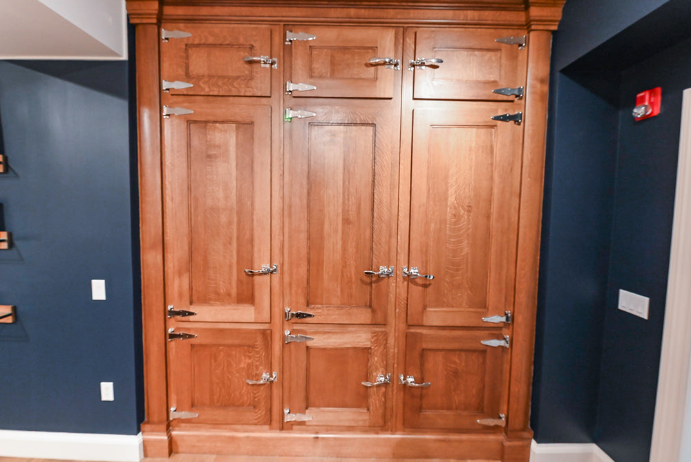 Christopher Peacock Refectory White Kitchen with Wooden Island, Marble Countertops and JennAir Appliances