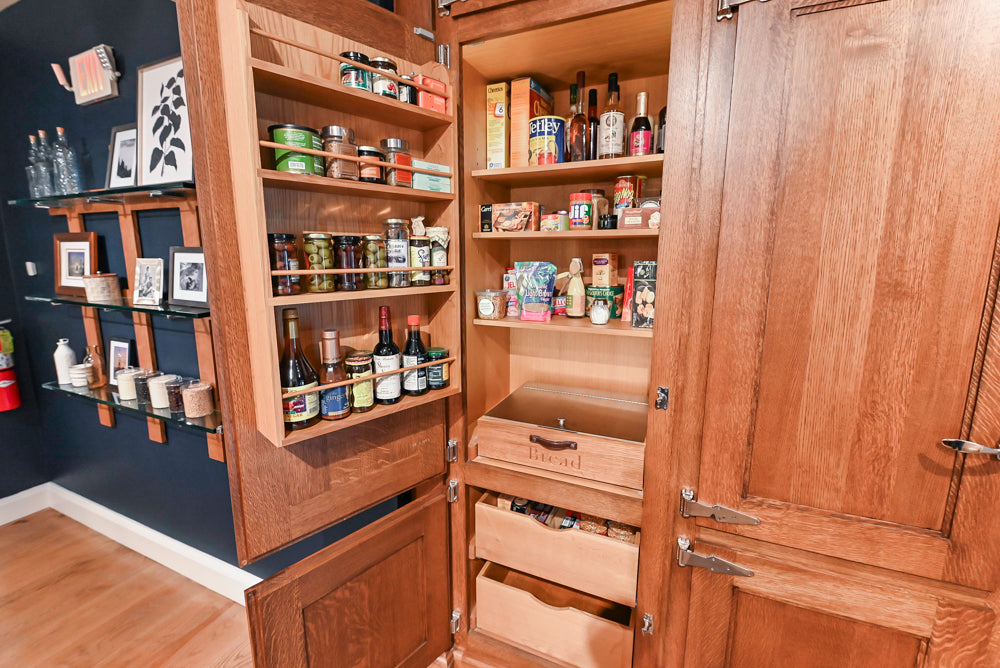 Christopher Peacock Refectory White Kitchen with Wooden Island, Marble Countertops and JennAir Appliances