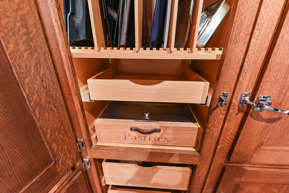 Christopher Peacock Refectory White Kitchen with Wooden Island, Marble Countertops and JennAir Appliances