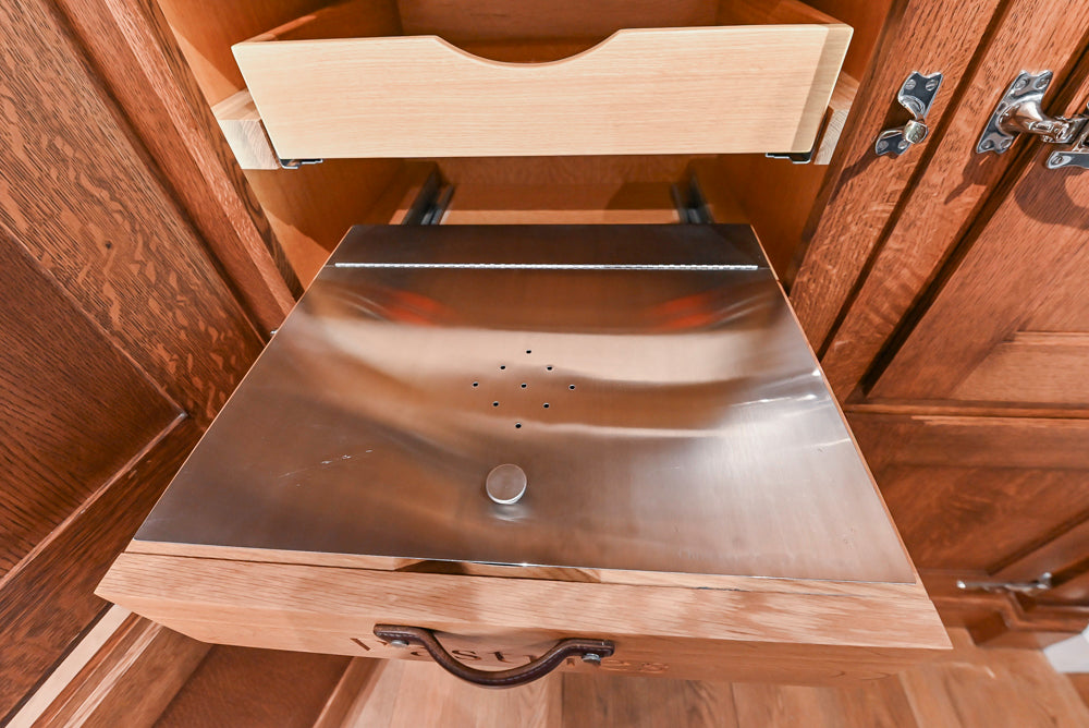 Christopher Peacock Refectory White Kitchen with Wooden Island, Marble Countertops and JennAir Appliances