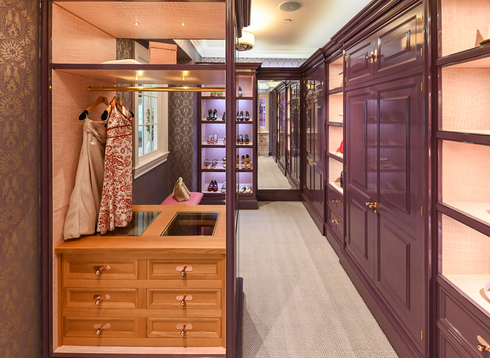 Christopher Peacock Traditional Purple Lacquered and Wooden Wardrobe Closet with Marble Vanity