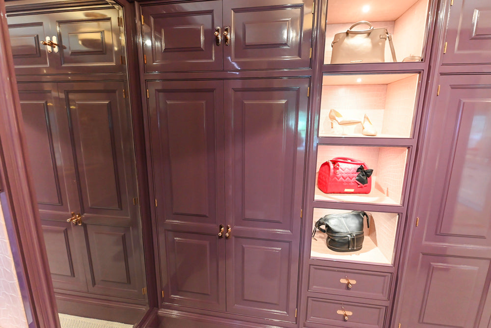 Christopher Peacock Traditional Purple Lacquered and Wooden Wardrobe Closet with Marble Vanity