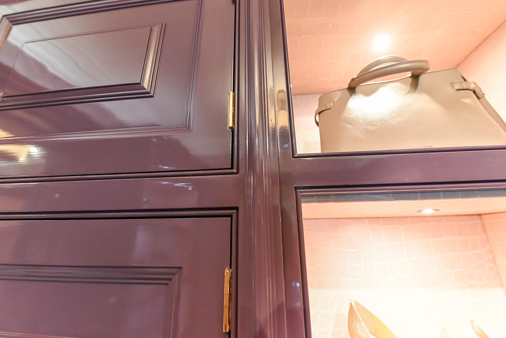 Christopher Peacock Traditional Purple Lacquered and Wooden Wardrobe Closet with Marble Vanity