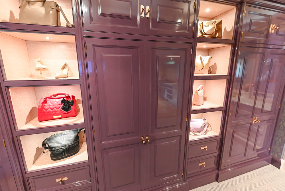 Christopher Peacock Traditional Purple Lacquered and Wooden Wardrobe Closet with Marble Vanity