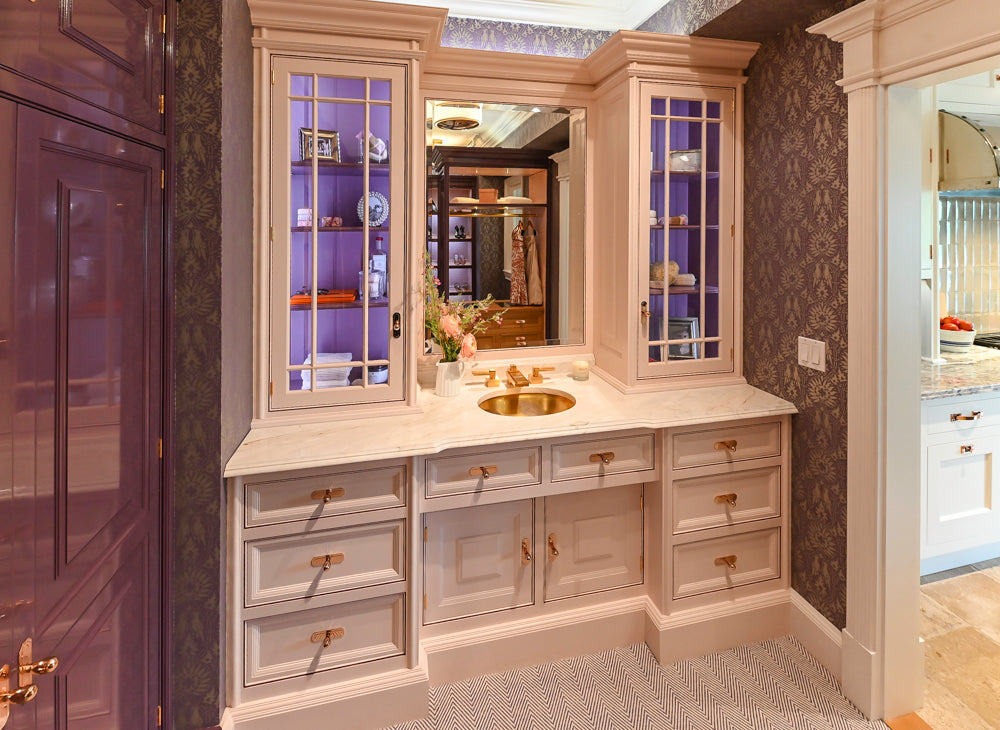 Christopher Peacock Traditional White Built-In Vanity Station with Marble Top