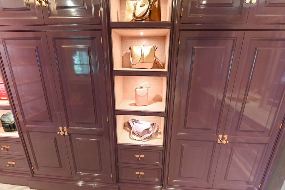 Christopher Peacock Traditional Purple Lacquered and Wooden Wardrobe Closet with Marble Vanity