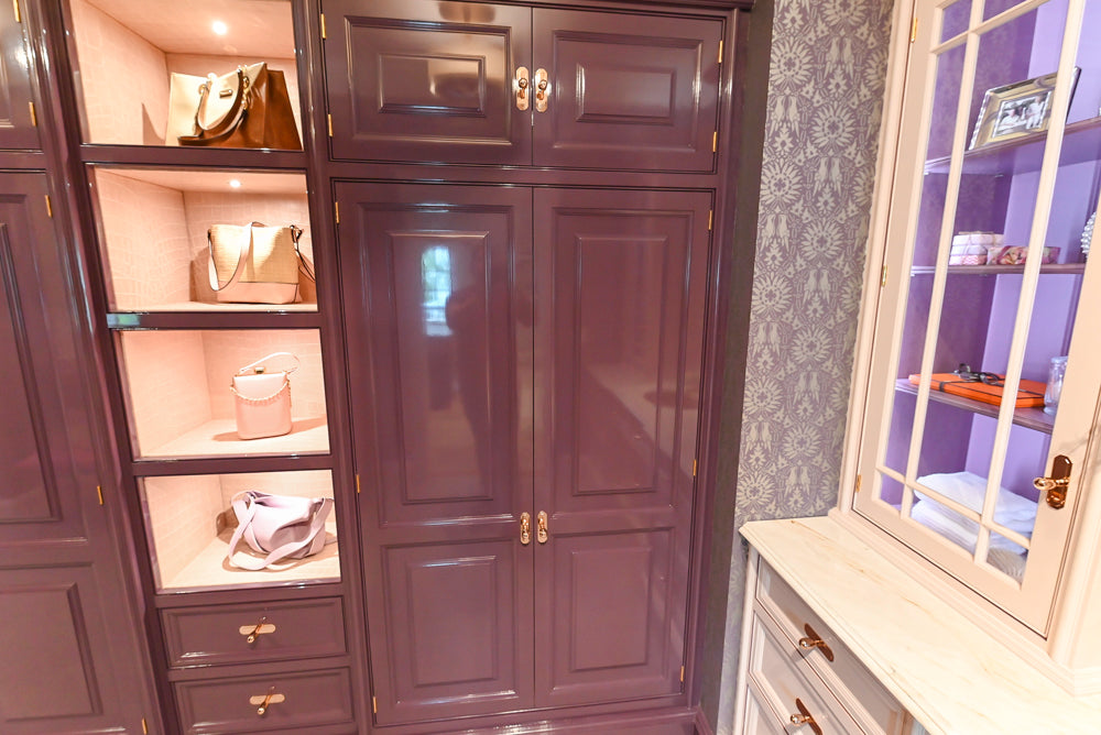 Christopher Peacock Traditional Purple Lacquered and Wooden Wardrobe Closet with Marble Vanity