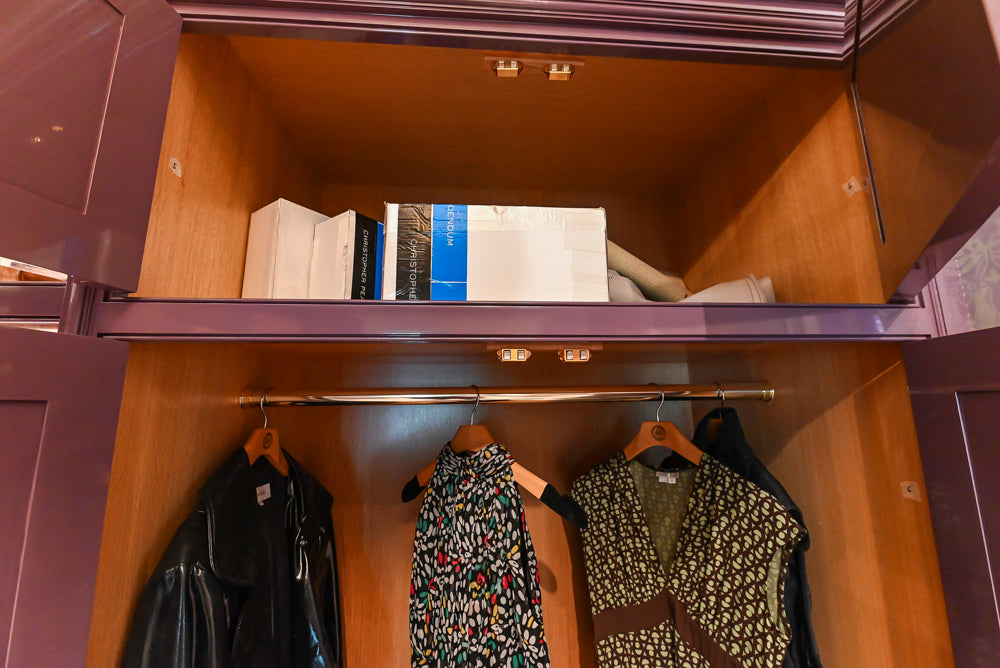 Christopher Peacock Traditional Purple Lacquered and Wooden Wardrobe Closet with Marble Vanity