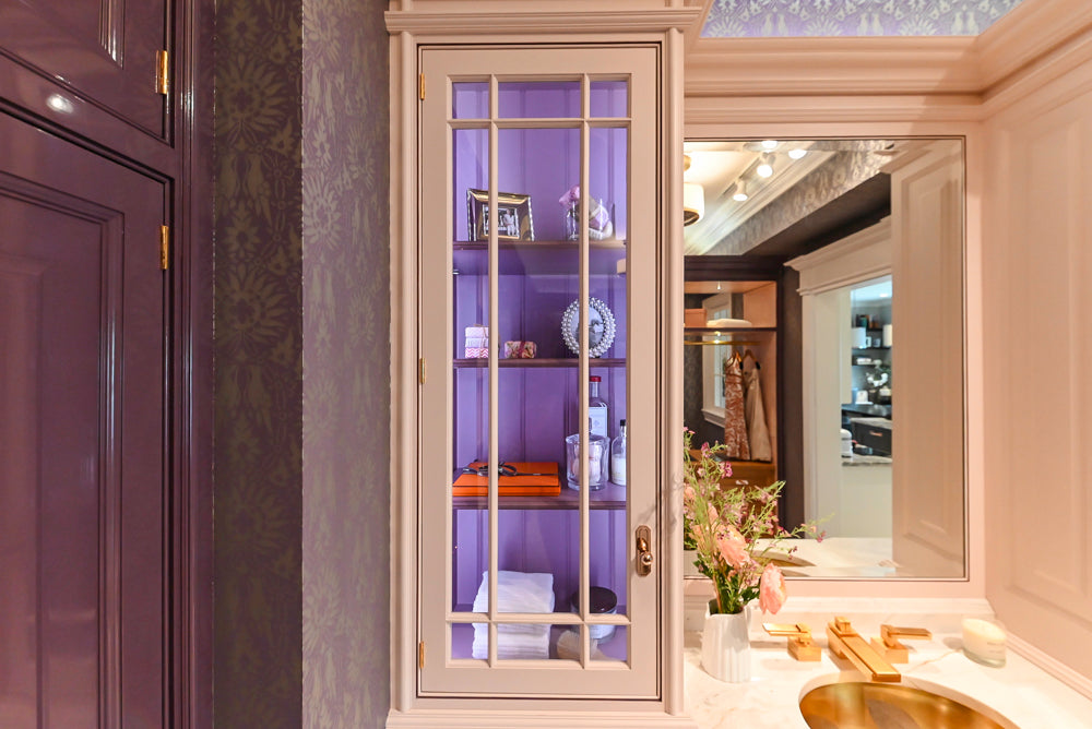 Christopher Peacock Traditional Purple Lacquered and Wooden Wardrobe Closet with Marble Vanity