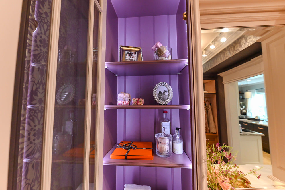 Christopher Peacock Traditional Purple Lacquered and Wooden Wardrobe Closet with Marble Vanity