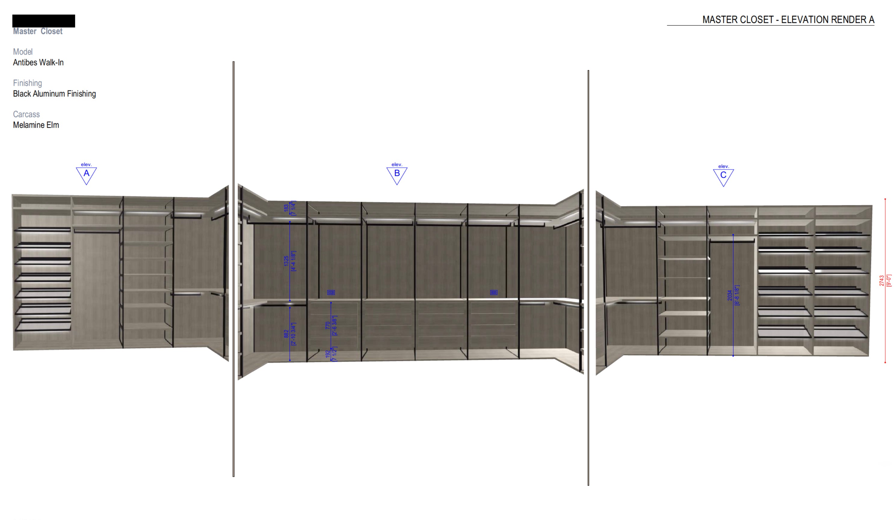 Boffi Antibes Walk-In Master Closet with Melamine Elm Doors
